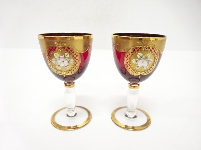 JAPANESE COLLECTIBLE / VENETIAN GLASS WINE GLASS PAIR (11 CM) WESTERN 